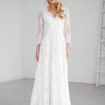 V back wedding dress with 34 sleeves by Anna Skoblikova