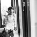 Open-back wedding dress with the fluffy skirt by Anna Skoblikova