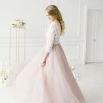 Light pink wedding dress with 34 sleeves by Anna Skoblikova