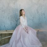Pink wedding dress with milk lace by Anna Skoblikova